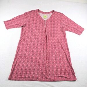 White Orchid Pink Geometric Starburst Short Sleeve Nightgown 1X Plus Size